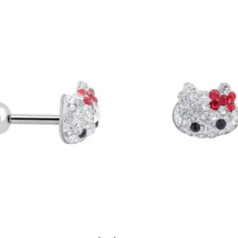 Sanrio Kitty Cat Crystal Screw Backs Surgical Steel (316L) Earrings